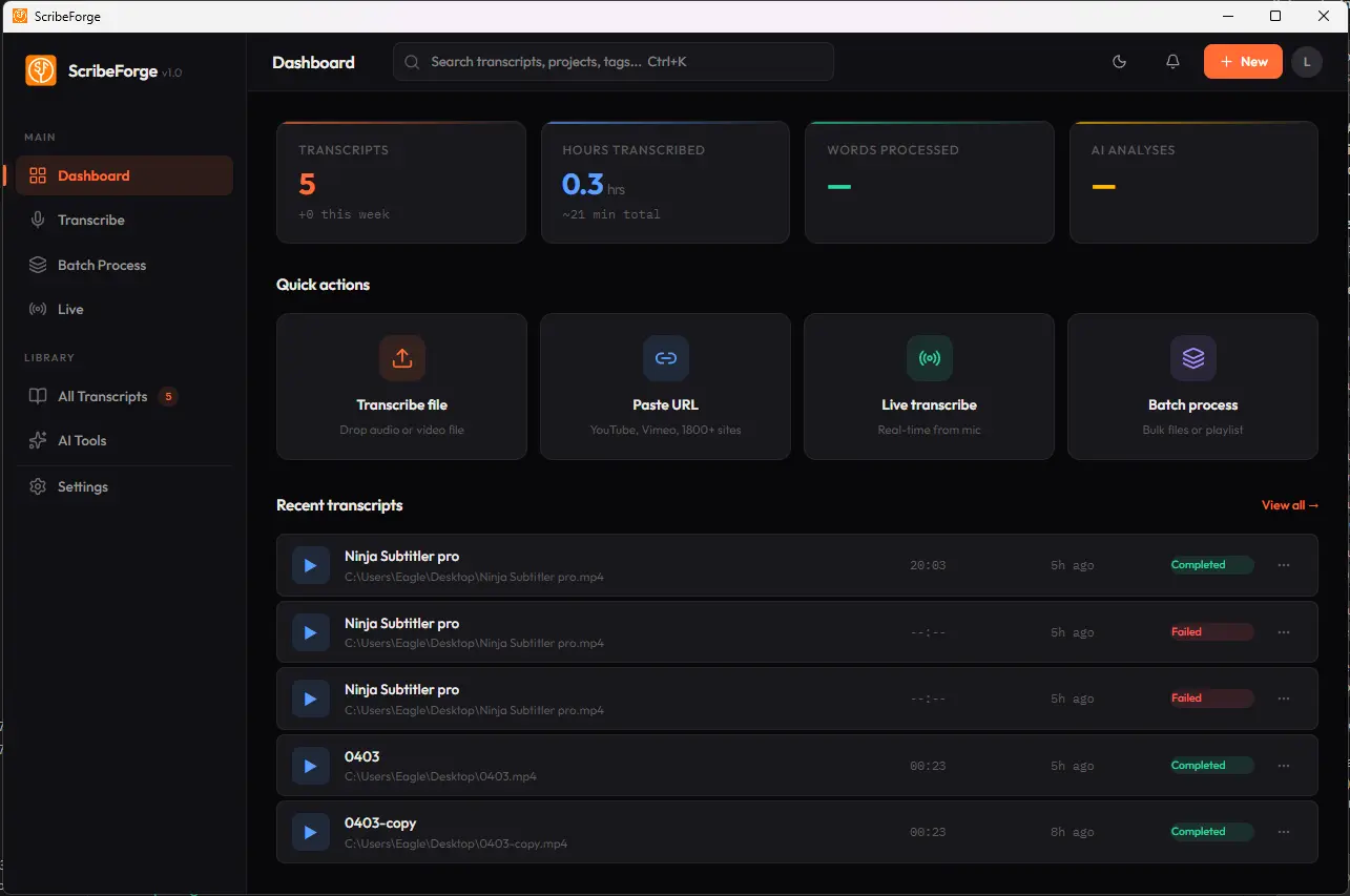 ScribeForge Dashboard